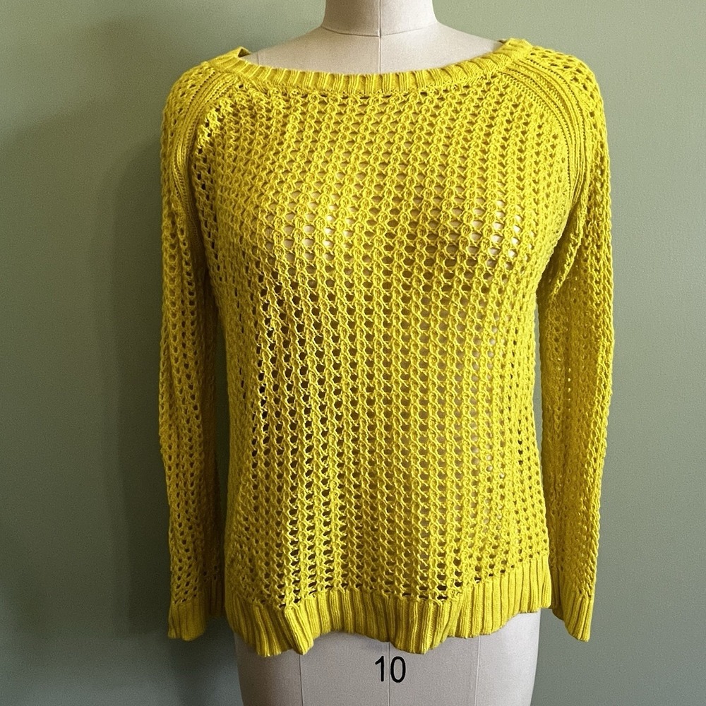 A.N.A.Bright Yellow Crochet Crewneck Sweater Womens Size Petite XL